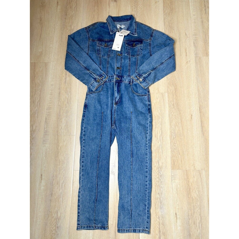 Vogue Fashion PLNH Women's Denim Blue LongSleeve Jumpsuit Coverall Sz M NWT